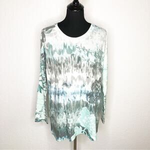 Soft Surroundings white green gray floral watercolor knit top size Small/Medium